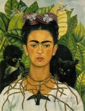 Autorretrato con Collar de Espinas feminismo Frida Kahlo Pinturas al óleo